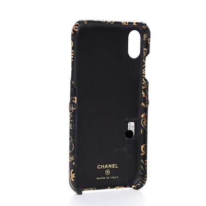 Chanel Lambskin Quilted iPhone XR Coco Tech Egyptian Graffiti Case Black Gold 2 of 7