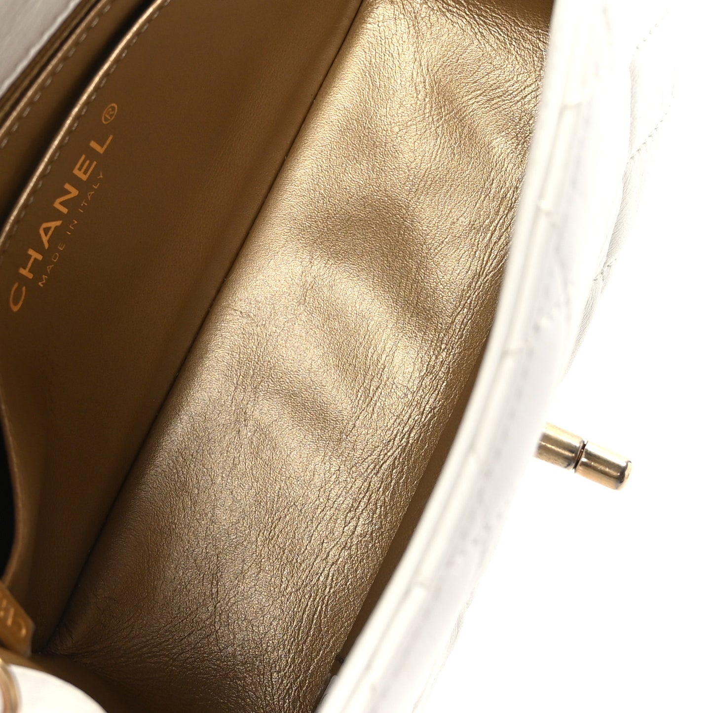 Lambskin Quilted Mini Pearl Crush Flap White