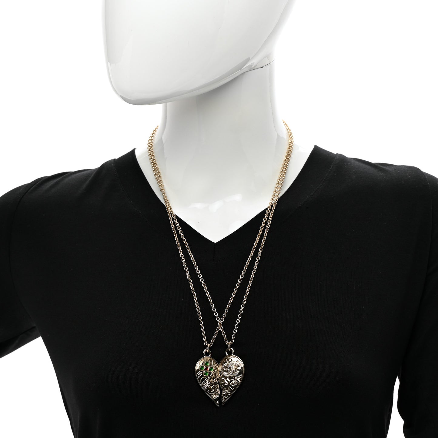 Crystal Gripoix Clover Heart CC Friendship Necklace Set Gold Multicolor