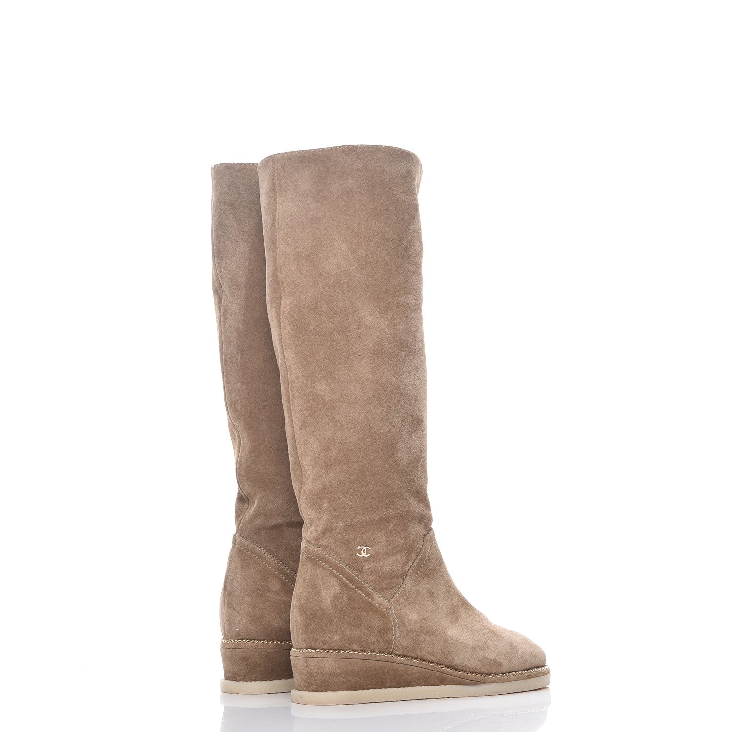 Chanel Suede Calfskin Chain Around High Boots 36 Beige 4 of 8