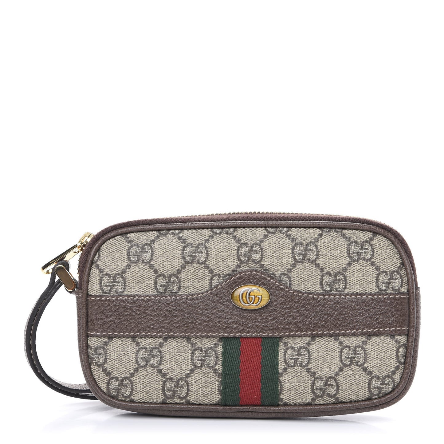 GG Supreme Monogram Ophidia Phone Case Wristlet Brown