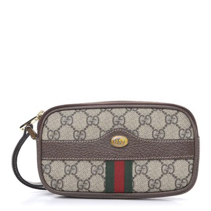 Gucci GG Supreme Monogram Ophidia Phone Case Wristlet Brown 1 of 8