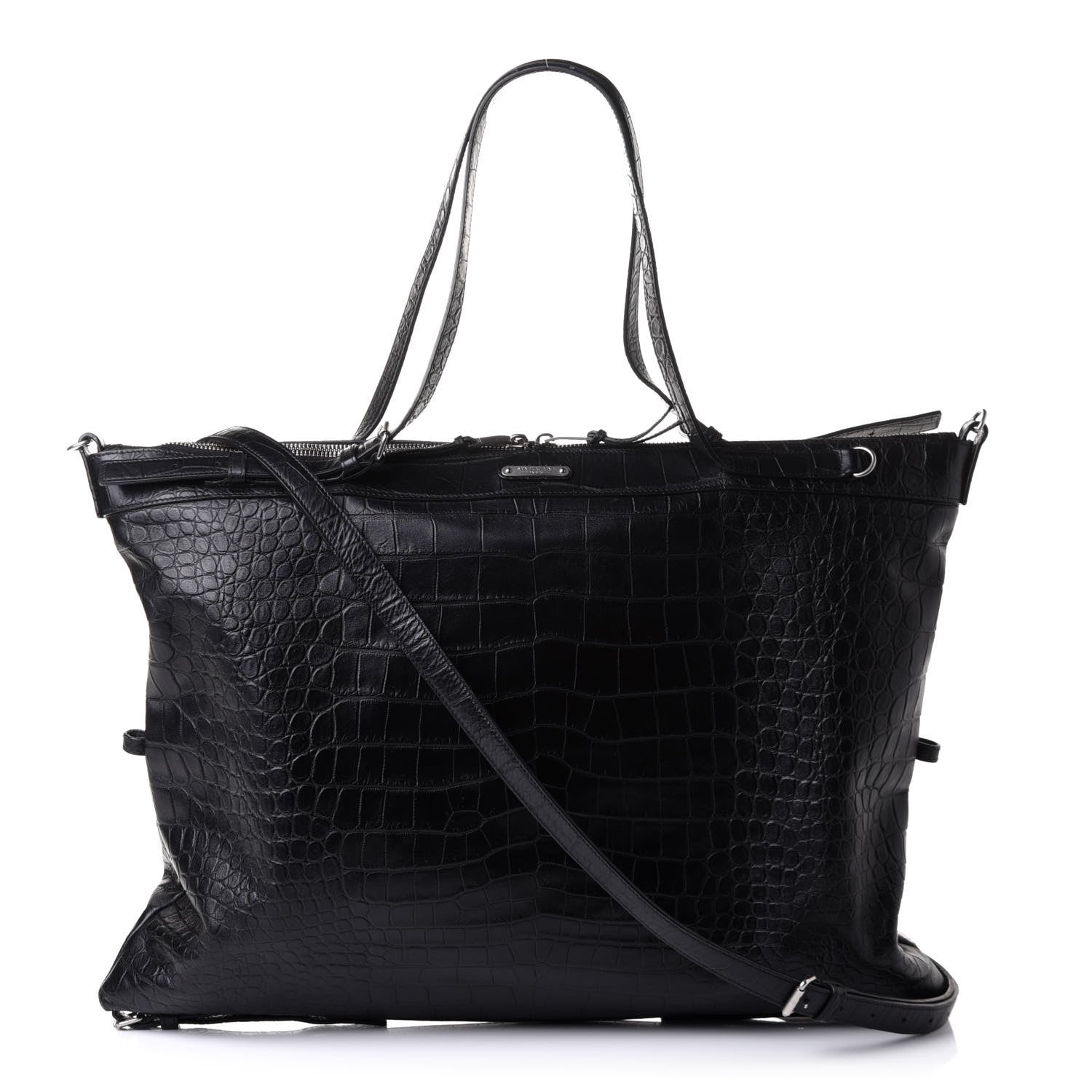 Saint Laurent Calfskin Crocodile Embossed Large Convertible ID Bag Black 1 of 10