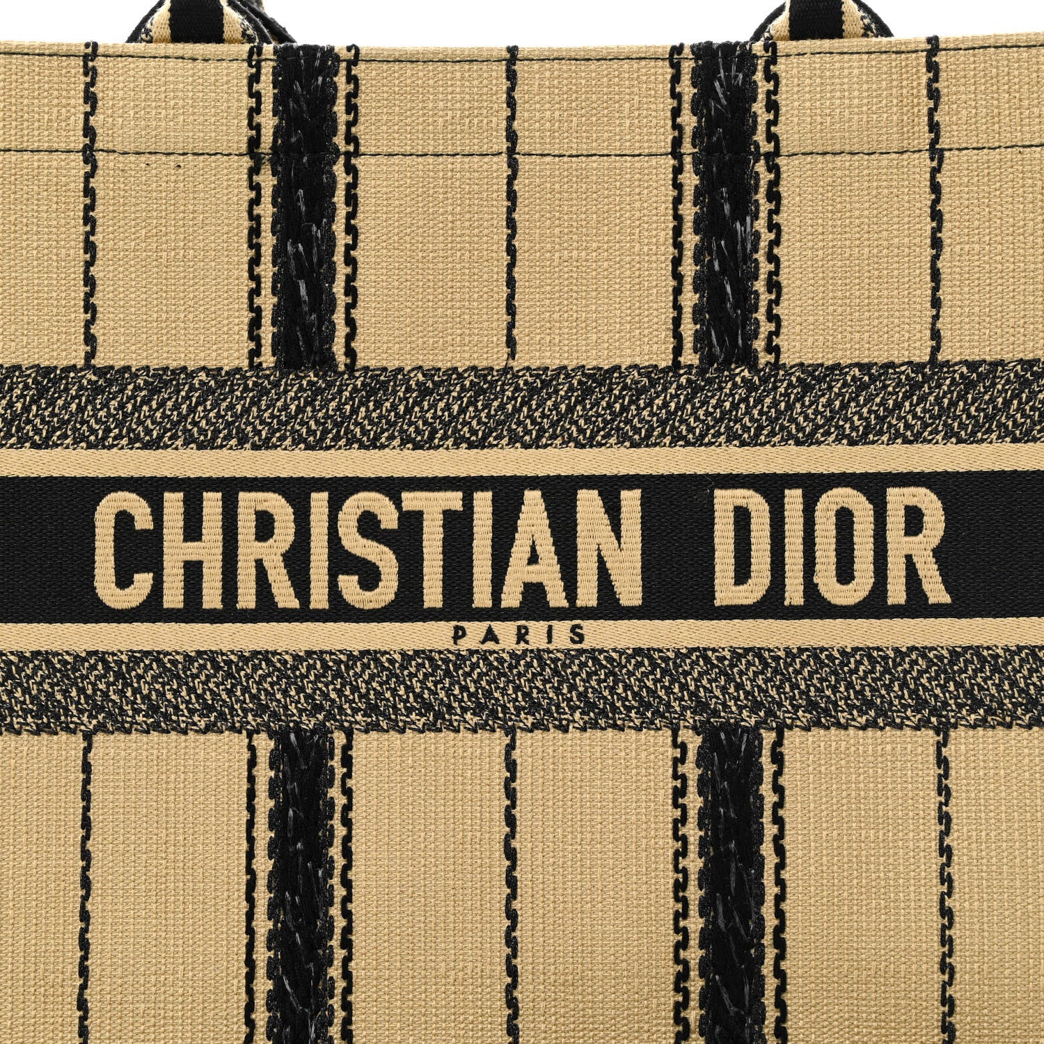 Christian Dior Canvas Embroidered Medium Bayadere Book Tote Black Beige 8 of 15