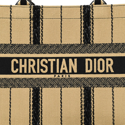 Christian Dior Canvas Embroidered Medium Bayadere Book Tote Black Beige 8 of 15