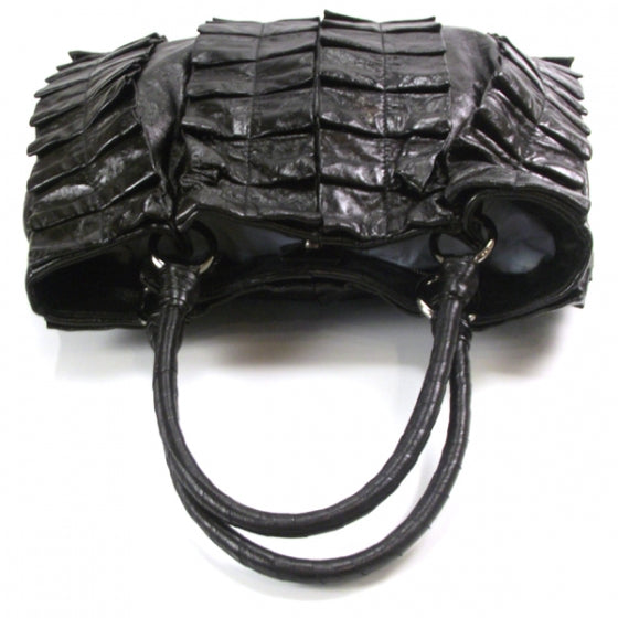 Leather Vitello Lux Pleated Tote Black