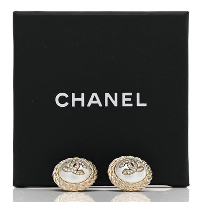 Chanel Pearl Crystal CC Round Earrings Light Gold 5 of 5