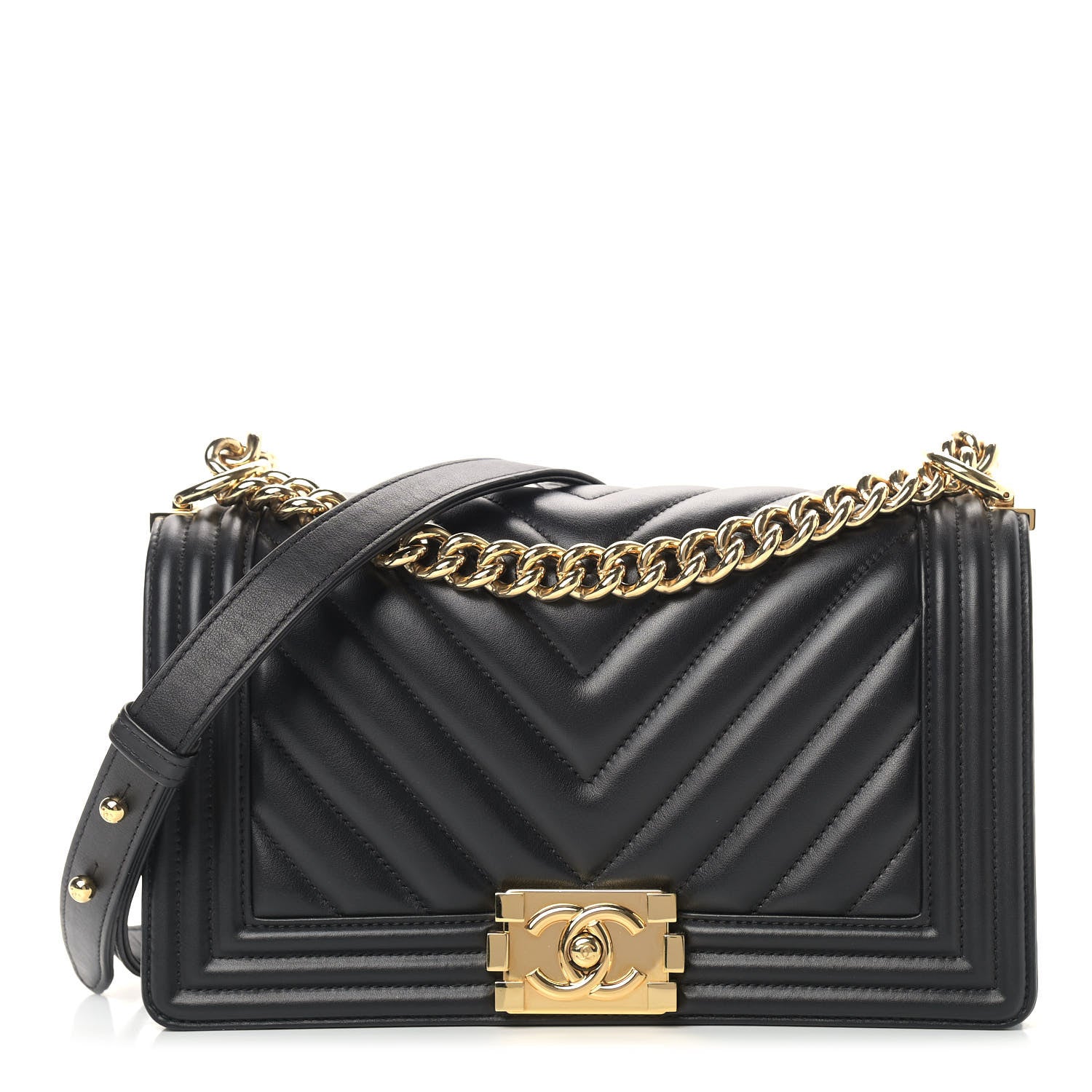 Chanel Calfskin Chevron Quilted Medium Boy Flap Black 1 of 13