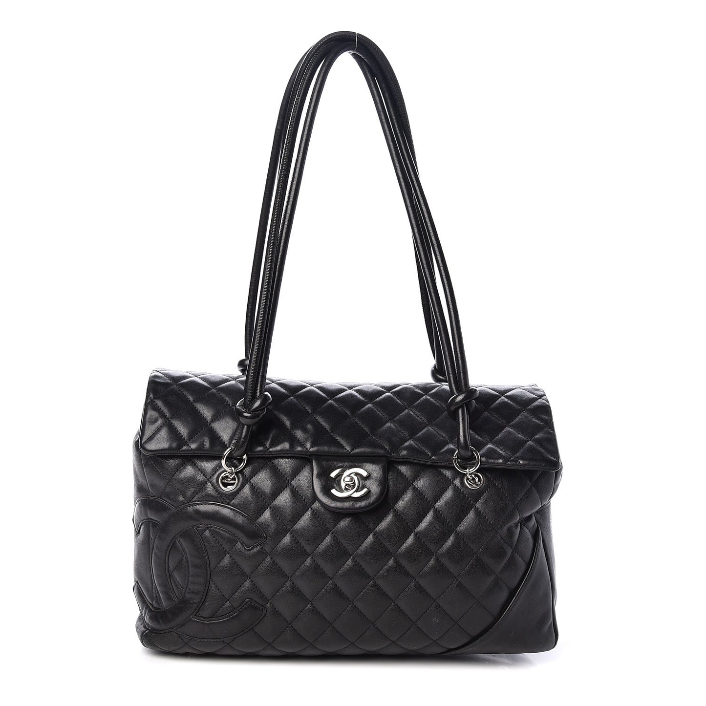 Calfskin Quilted Large Cambon Flap Black