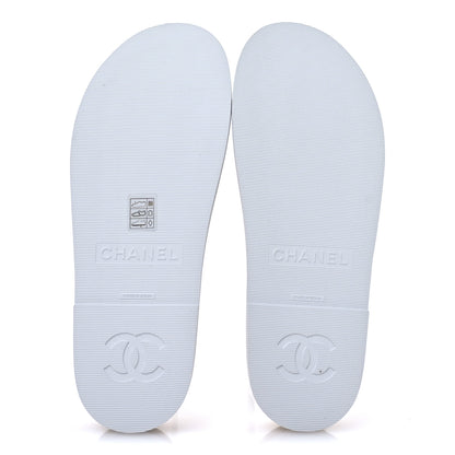 Chanel Fabric Pearl Cork CC Slip On Sandals 38 White 6 of 8