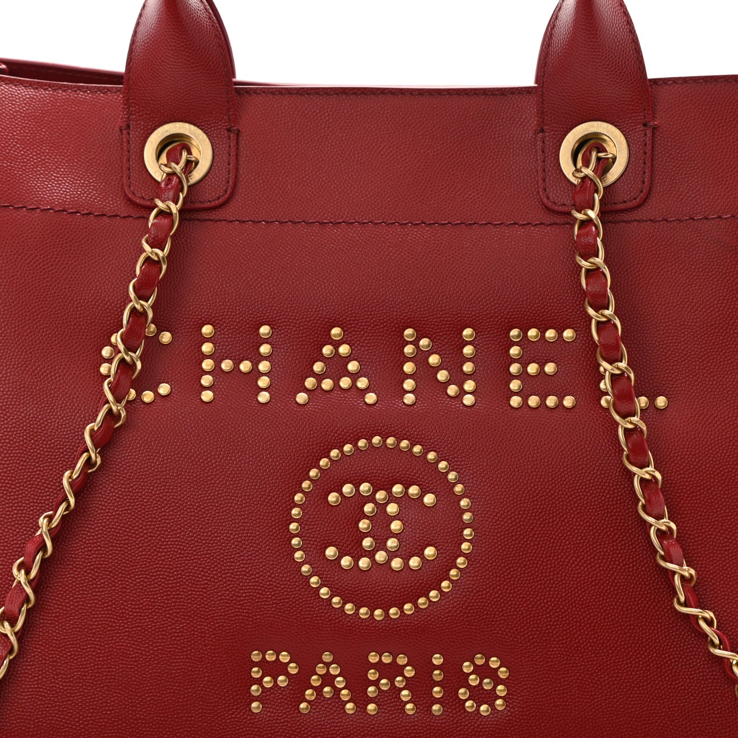 Caviar Small Studded Deauville Tote Red