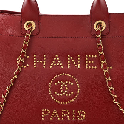 Chanel Caviar Small Studded Deauville Tote Red 8 of 10