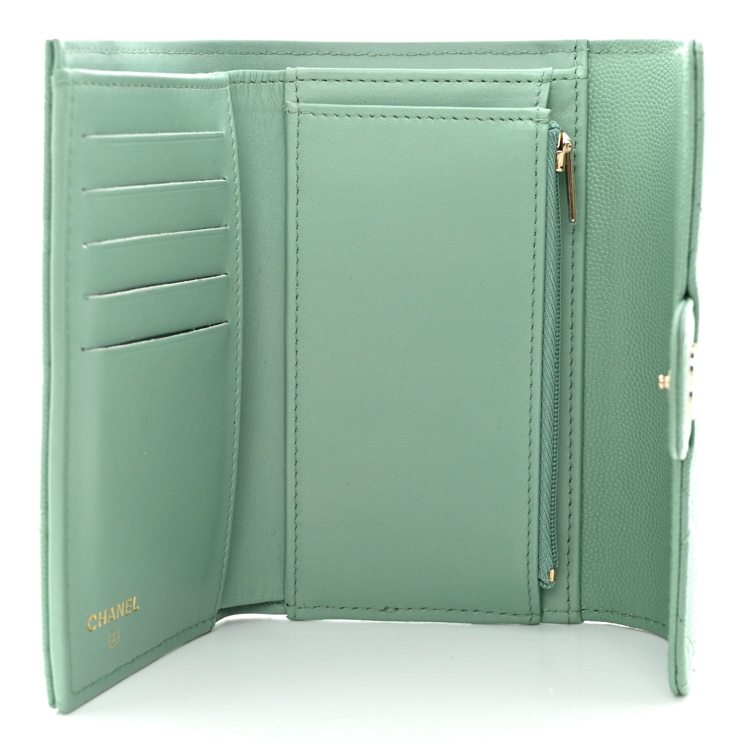 Chanel Caviar Quilted Medium Flap Wallet Light Green 5 of 10