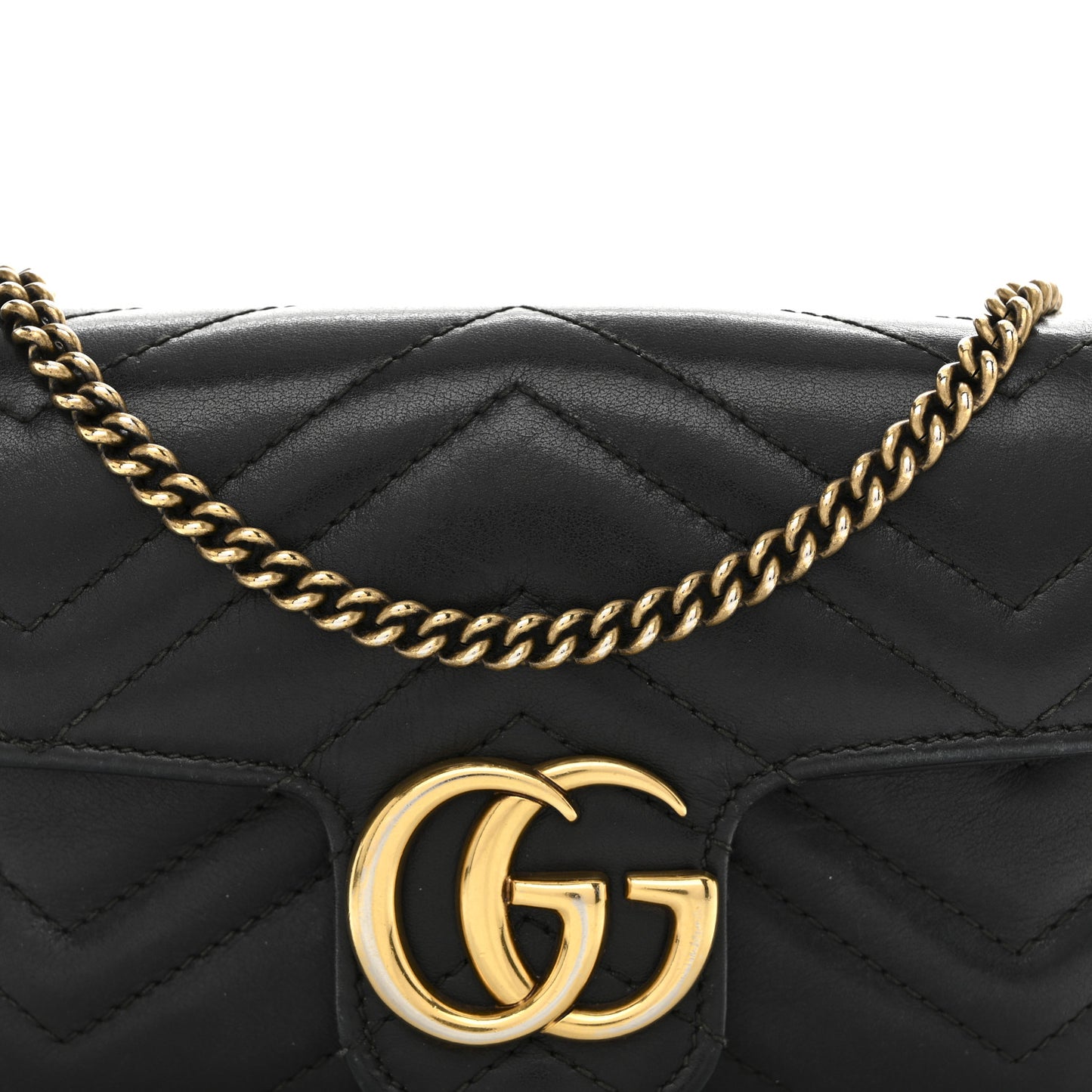 Calfskin Matelasse Super Mini GG Marmont Shoulder Bag Black