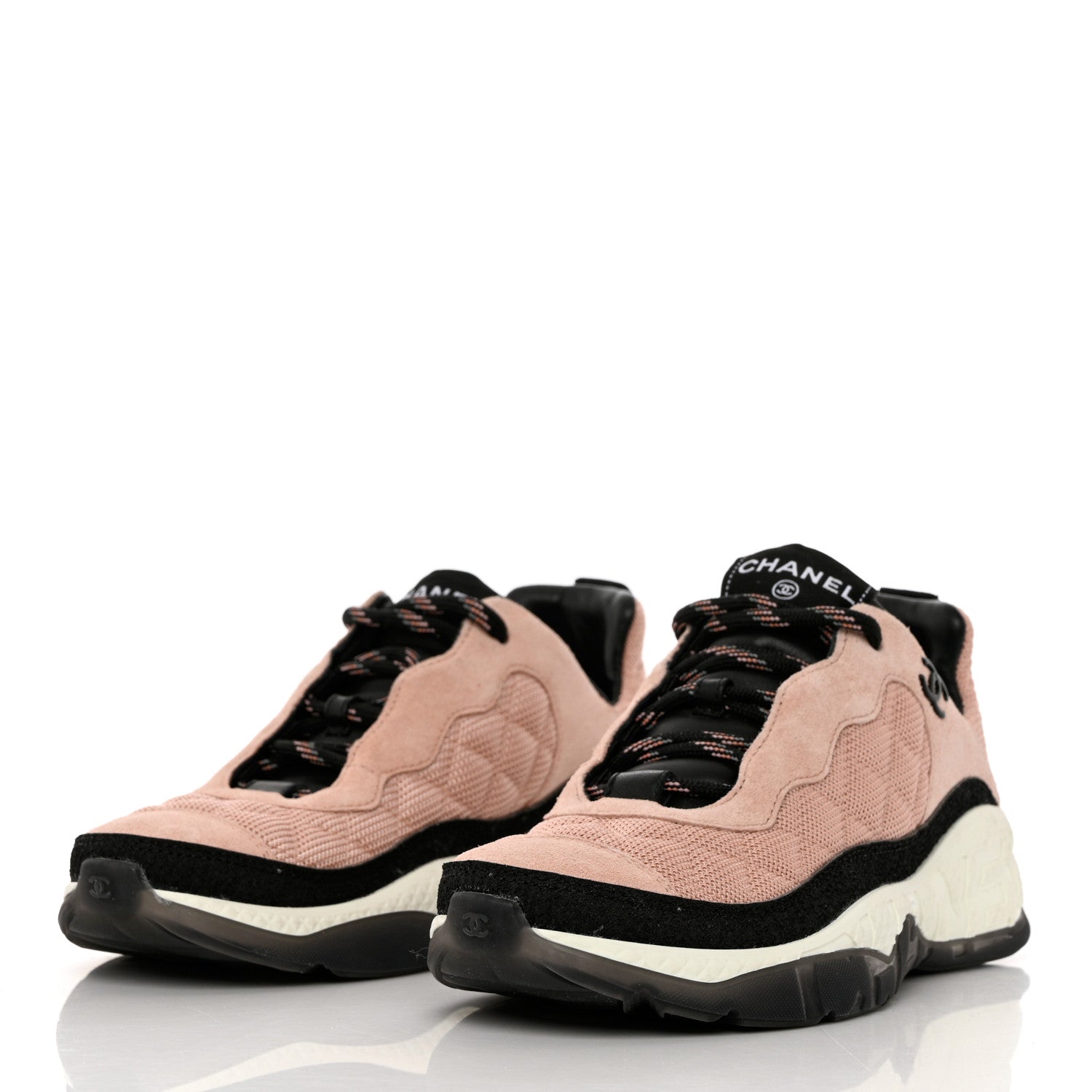 Chanel Mesh Suede Calfskin Quilted Sneakers 38 Pink Beige 3 of 10