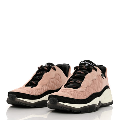Chanel Mesh Suede Calfskin Quilted Sneakers 38 Pink Beige 3 of 10