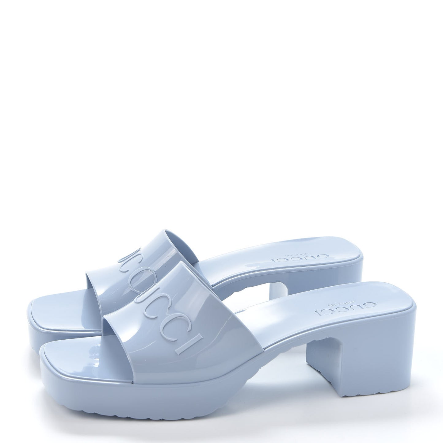 Rubber Gucci Logo Womens Platform 20/60mm Slide Sandals 38 Porcelain Light Blue