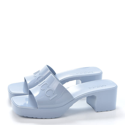 Gucci Rubber Gucci Logo Womens Platform 20/60mm Slide Sandals 38 Porcelain Light Blue 3 of 9