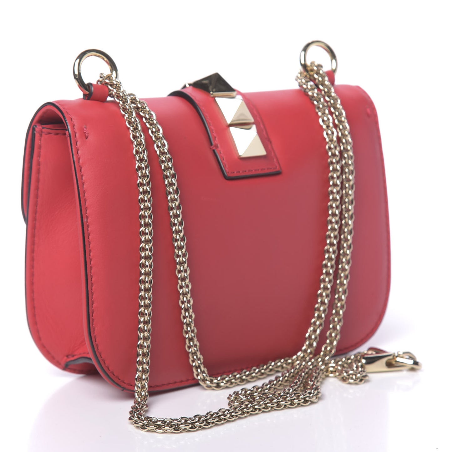 Vitello Small Glam Lock Rockstud Flap Red