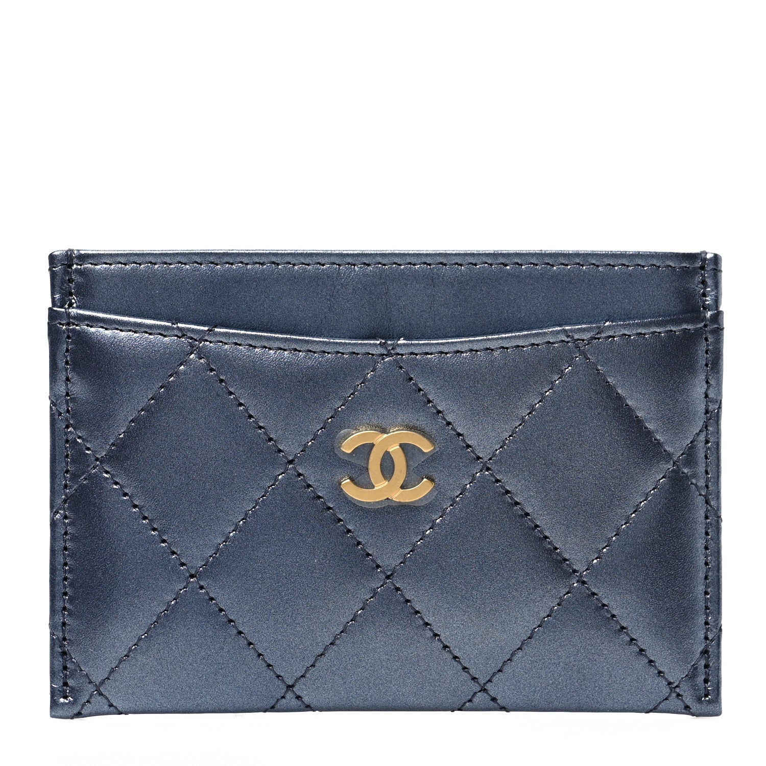 Chanel Metallic Lambskin Quilted Card Holder Dark Blue 1 of 9