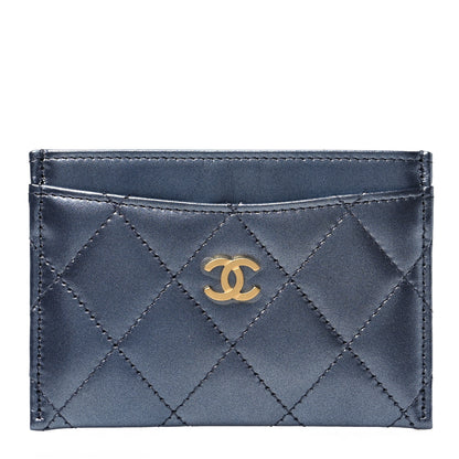Chanel Metallic Lambskin Quilted Card Holder Dark Blue 1 of 9