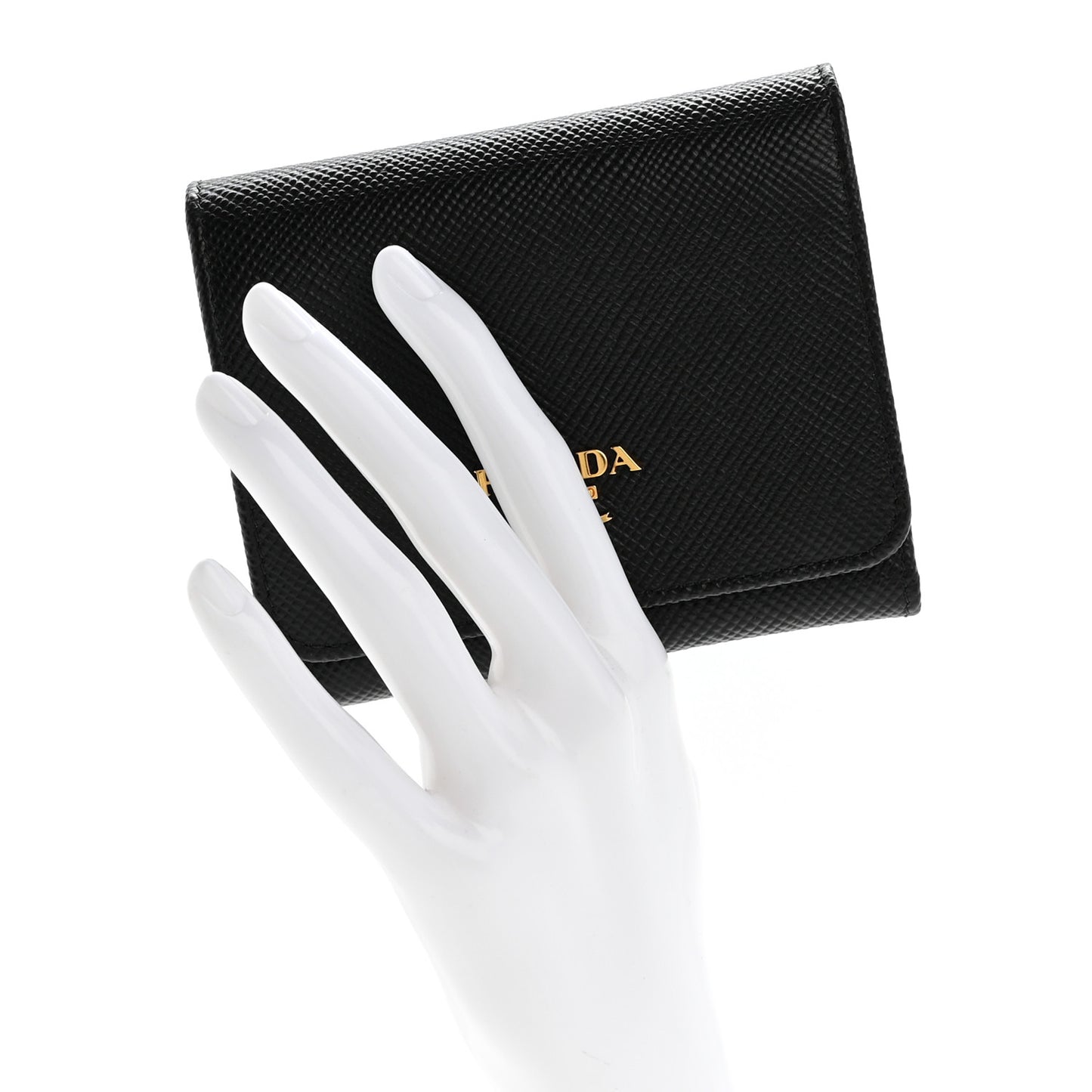 Saffiano Cuir Metal Tri-Fold Wallet Black