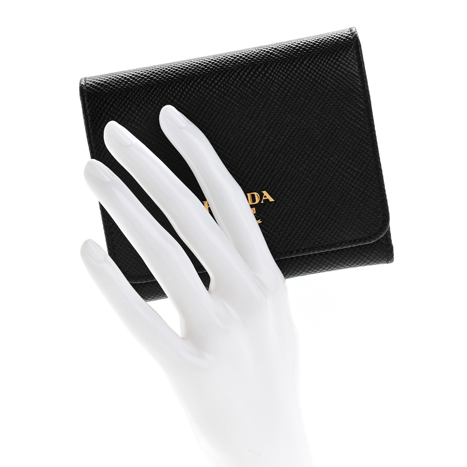 Prada Saffiano Cuir Metal Tri-Fold Wallet Black 2 of 9