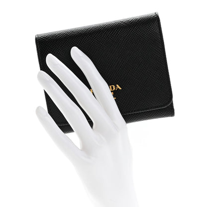 Prada Saffiano Cuir Metal Tri-Fold Wallet Black 2 of 9