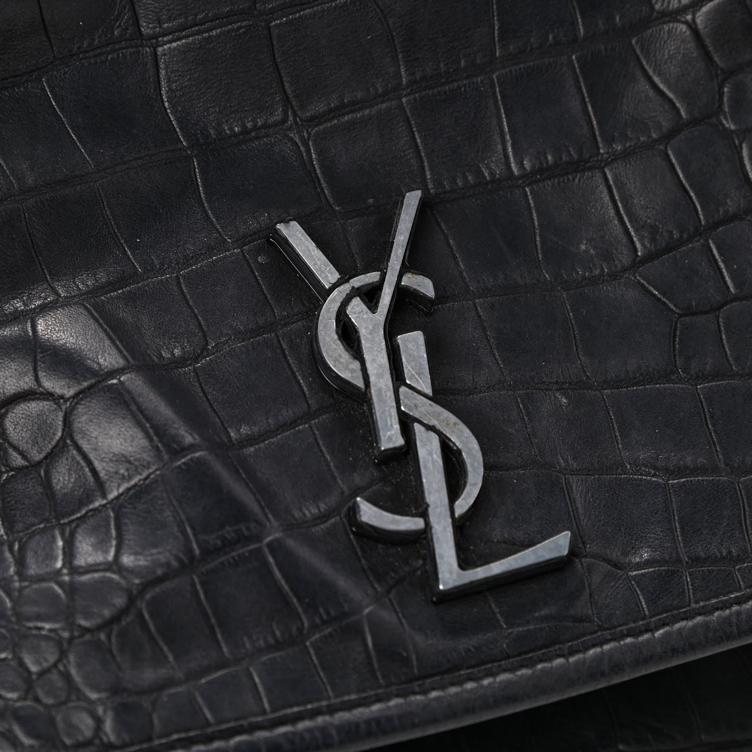 Saint Laurent Crocodile Embossed Lambskin Monogram Medium Niki Chain Satchel Black 5 of 5