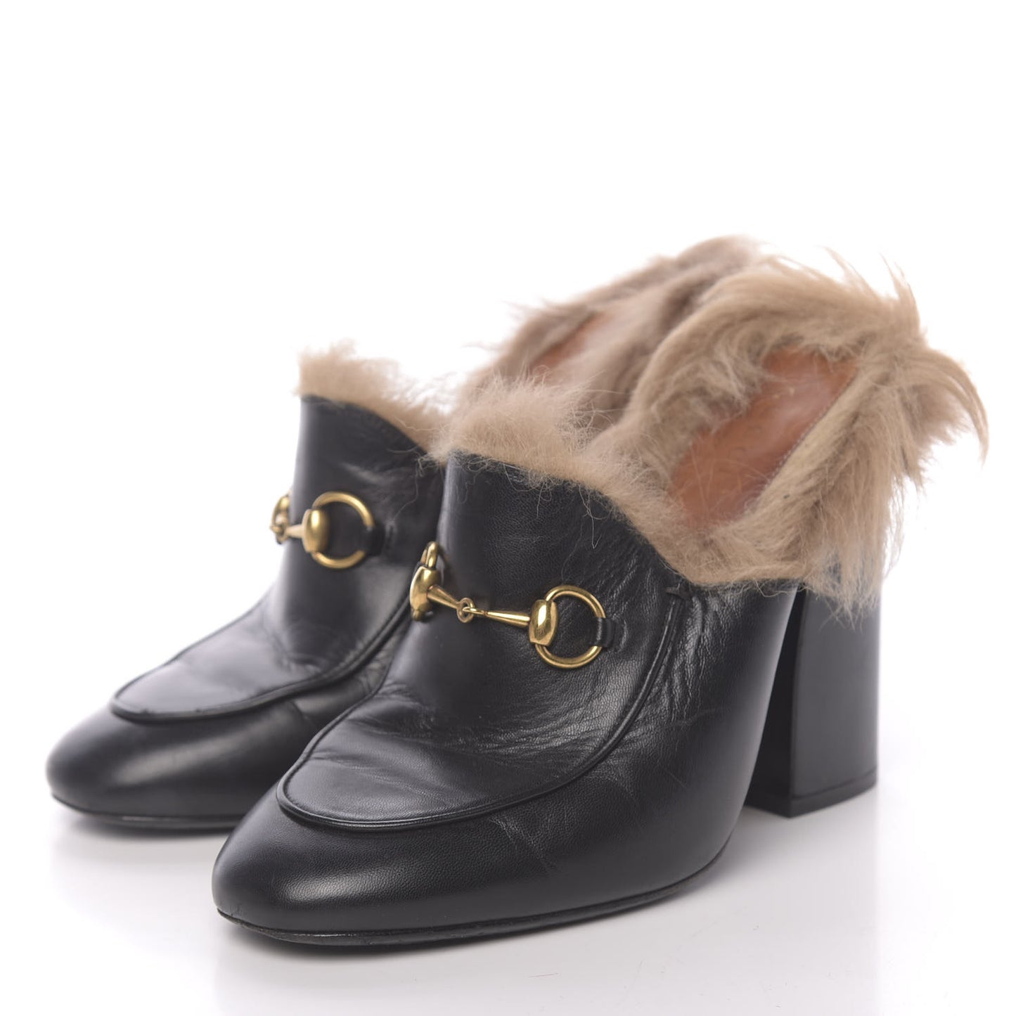 Malaga Kid Fur Princetown High Heel Mules 37 Black Naturale