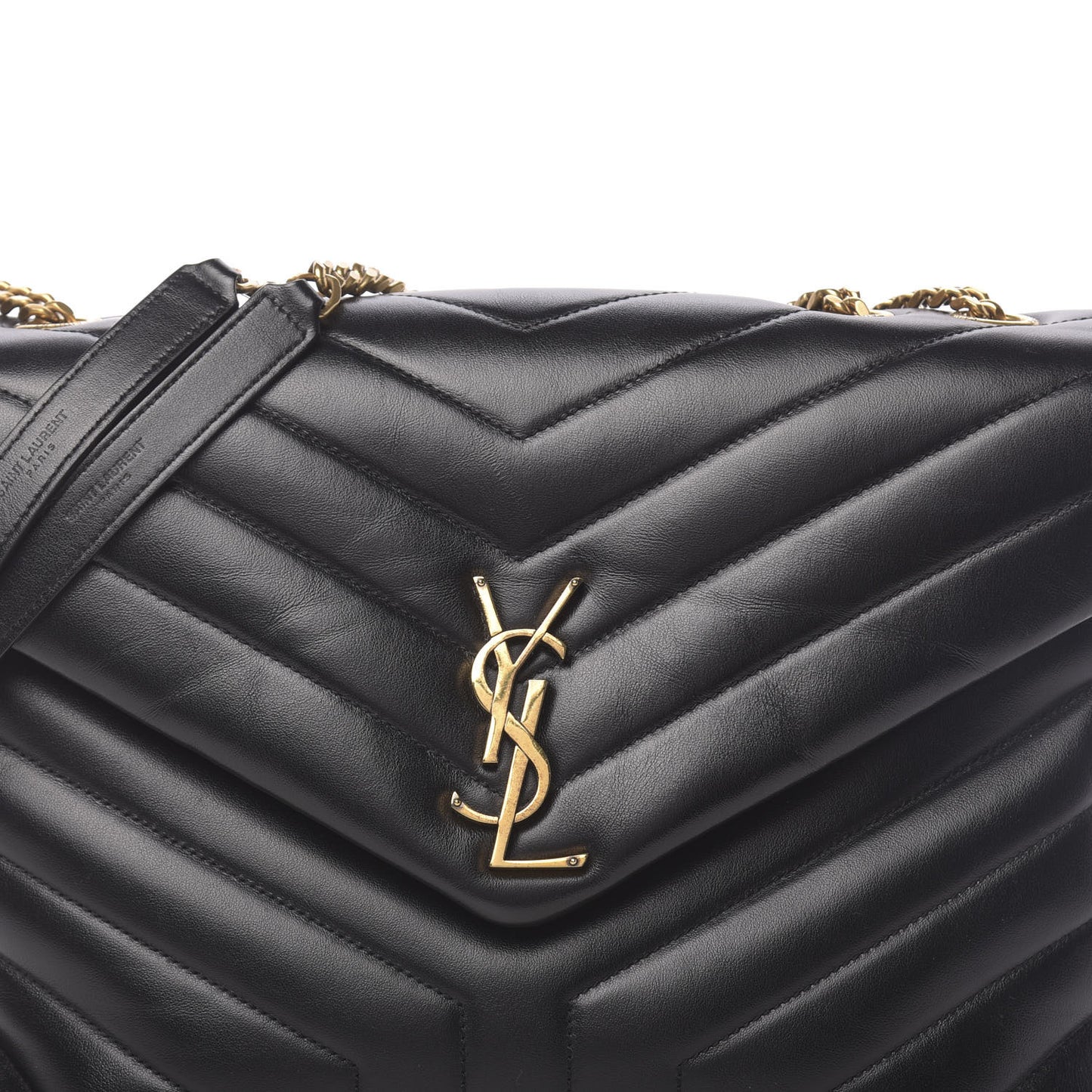 Calfskin Y Quilted Monogram Medium Loulou Chain Satchel Black