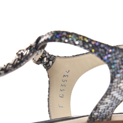 Chanel Goatskin Velvet Fantasy CC Chain Thong Sandals 36.5 Silver Ivory 7 of 9