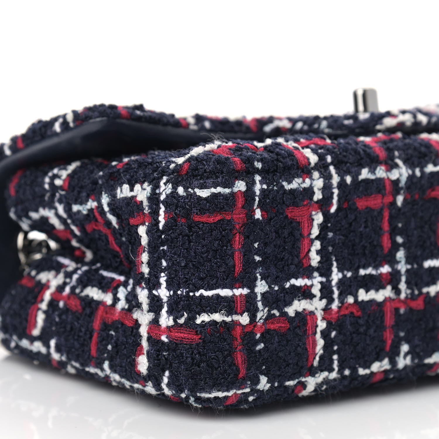 Chanel Tweed Quilted Mini Rectangular Flap Navy Blue White Red 4 of 9