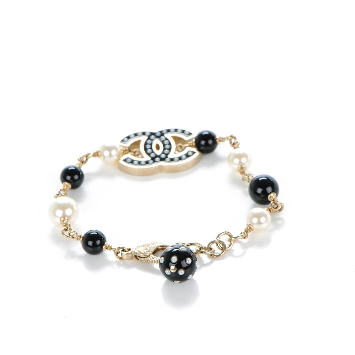 Pearl Beaded CC Bracelet Gold Black