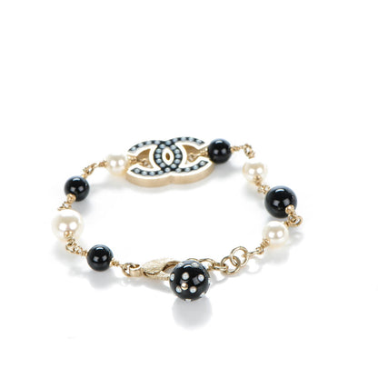Chanel Pearl Beaded CC Bracelet Gold Black 3 of 5