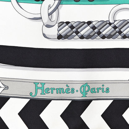 Hermes Silk Panoplie Equestre Scarf 90 Gris Blanc Menthol 5 of 5