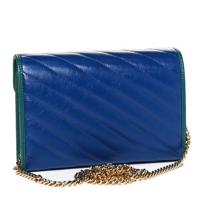 Gucci Azalea Calfskin Enamel Matelasse Diagonal Torchon GG Marmont Chain Wallet Imperial Blue Pavone 2 of 9