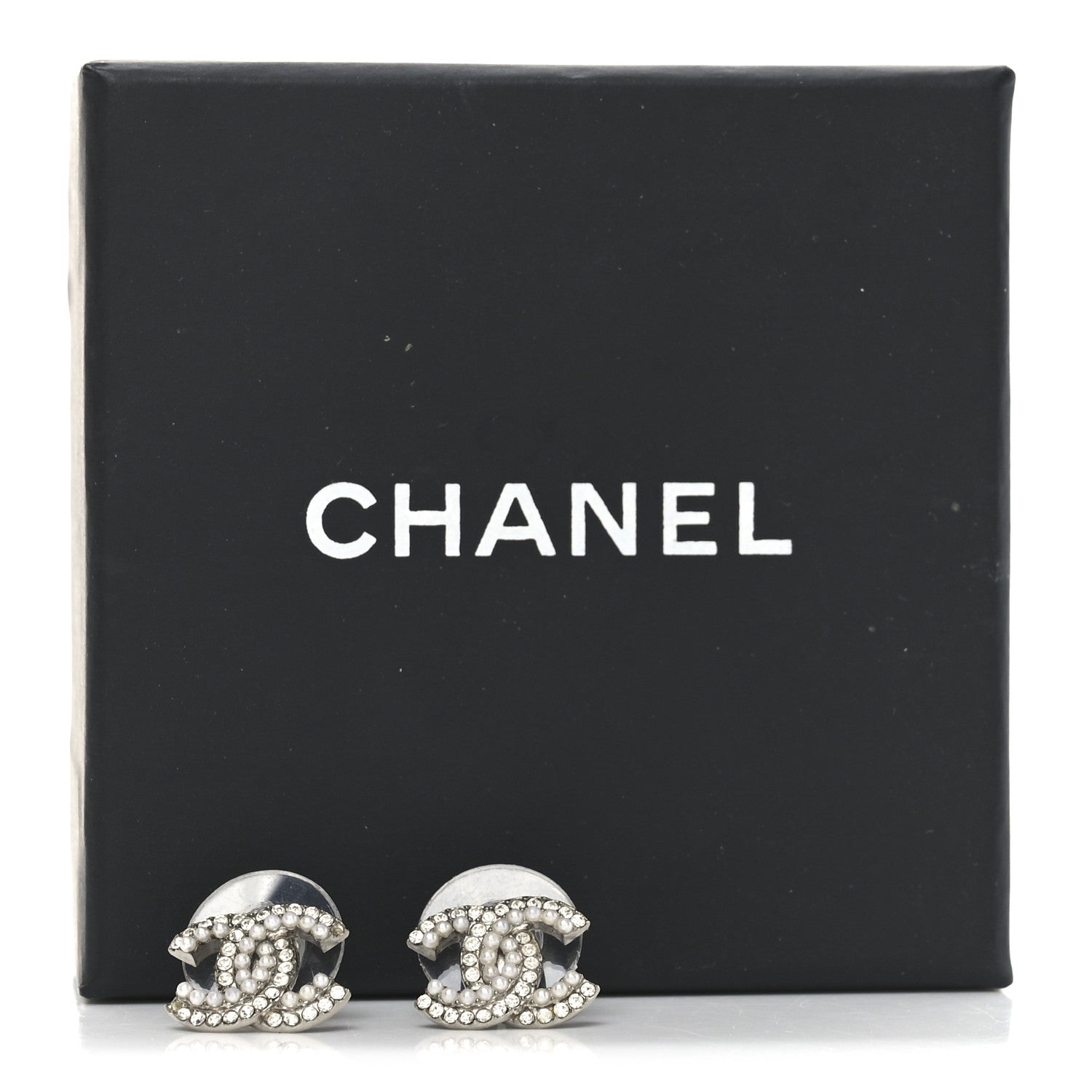Chanel Crystal Pearl CC Earrings Silver 5 of 5