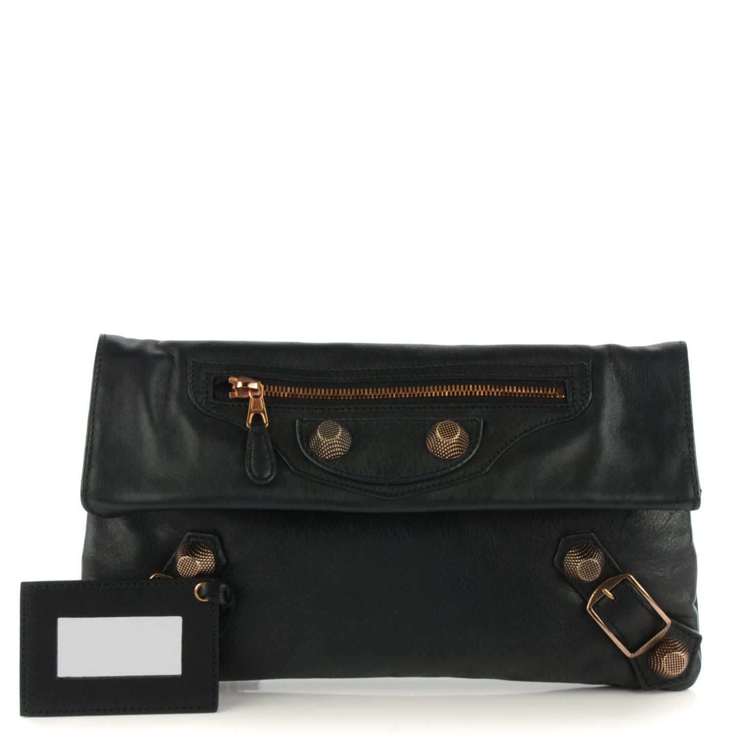 Agneau Giant 21 Rose Gold Hardware Envelope Clutch Black