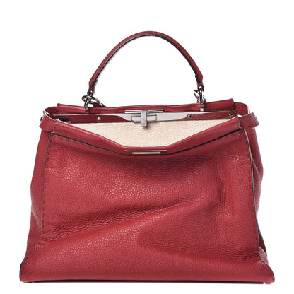 Fendi Cuoio Romano Selleria Bi-Color Large Peekaboo Iconic Satchel Rosso Latte 1 of 14