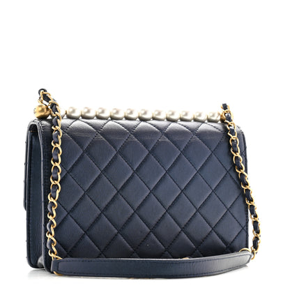 Chanel Iridescent Lambskin Quilted Small Chic Pearls Flap Blue 3 of 13