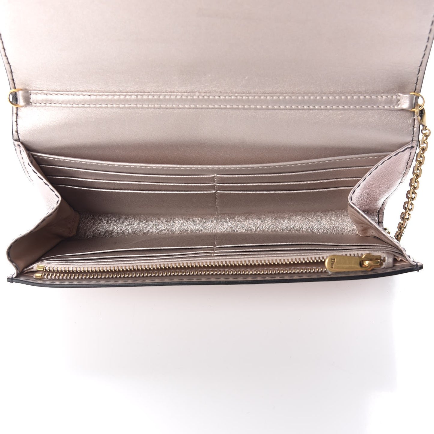 Metallic Calfskin J'adior Croisiere Chain Wallet Bronze