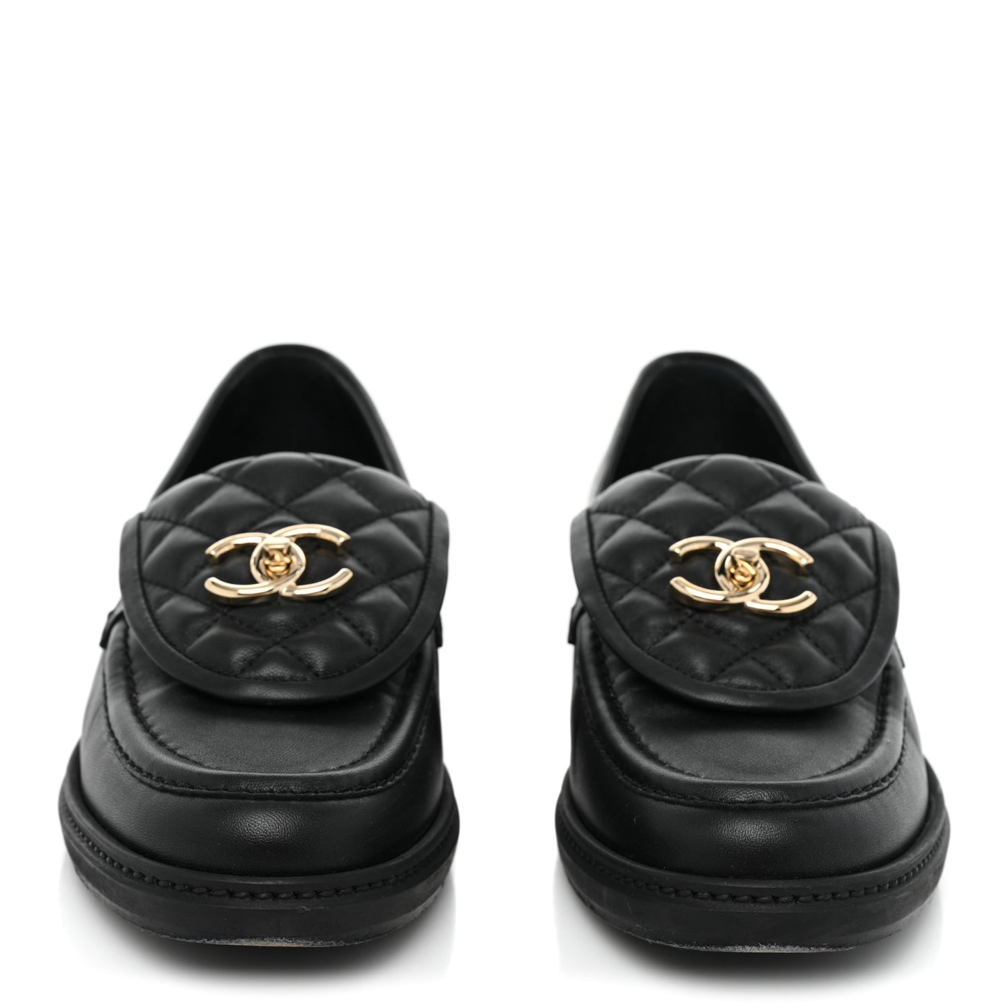 Lambskin Quilted CC Turnlock Loafers 38.5 Black