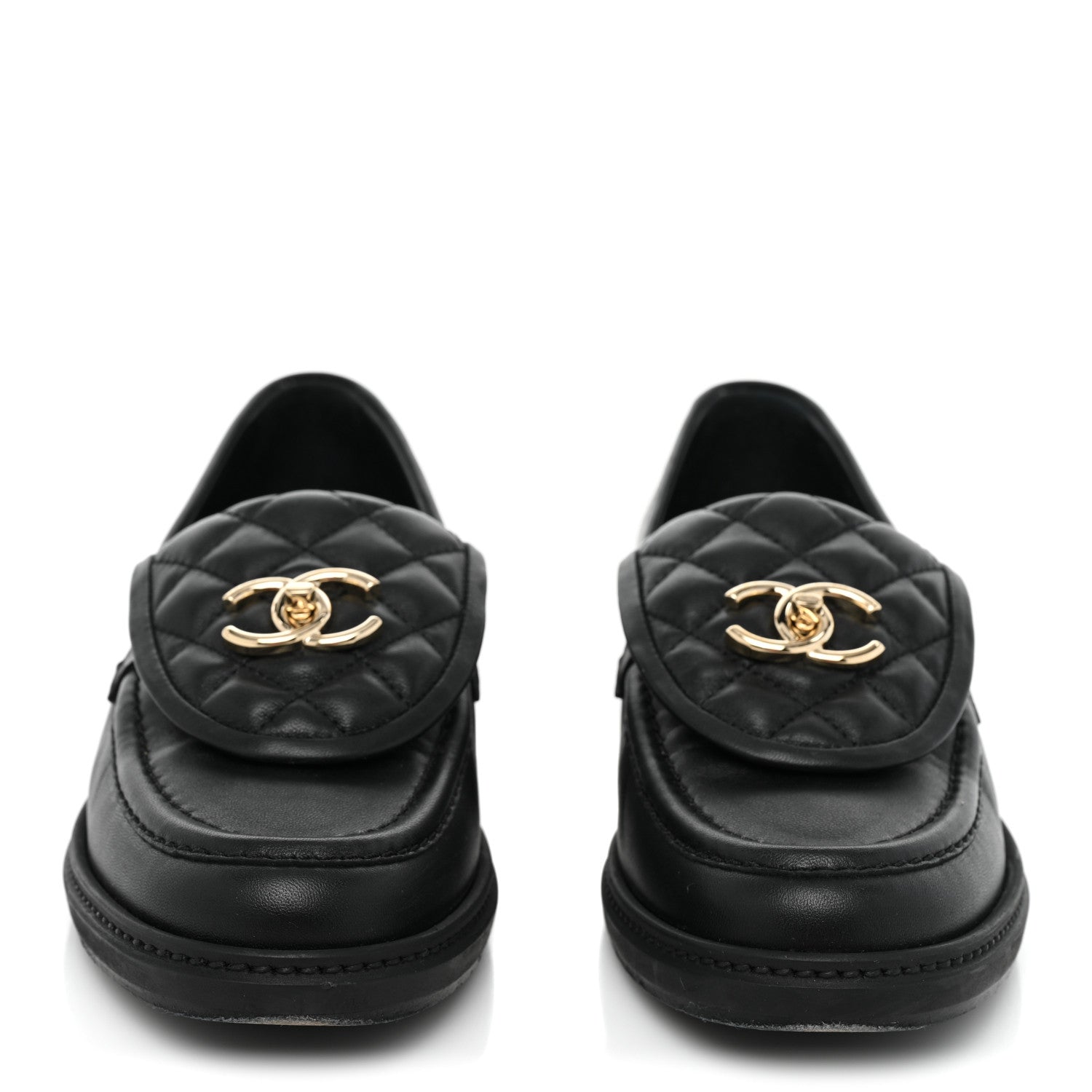 Chanel Lambskin Quilted CC Turnlock Loafers 38.5 Black 2 of 9