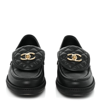 Chanel Lambskin Quilted CC Turnlock Loafers 38.5 Black 2 of 9