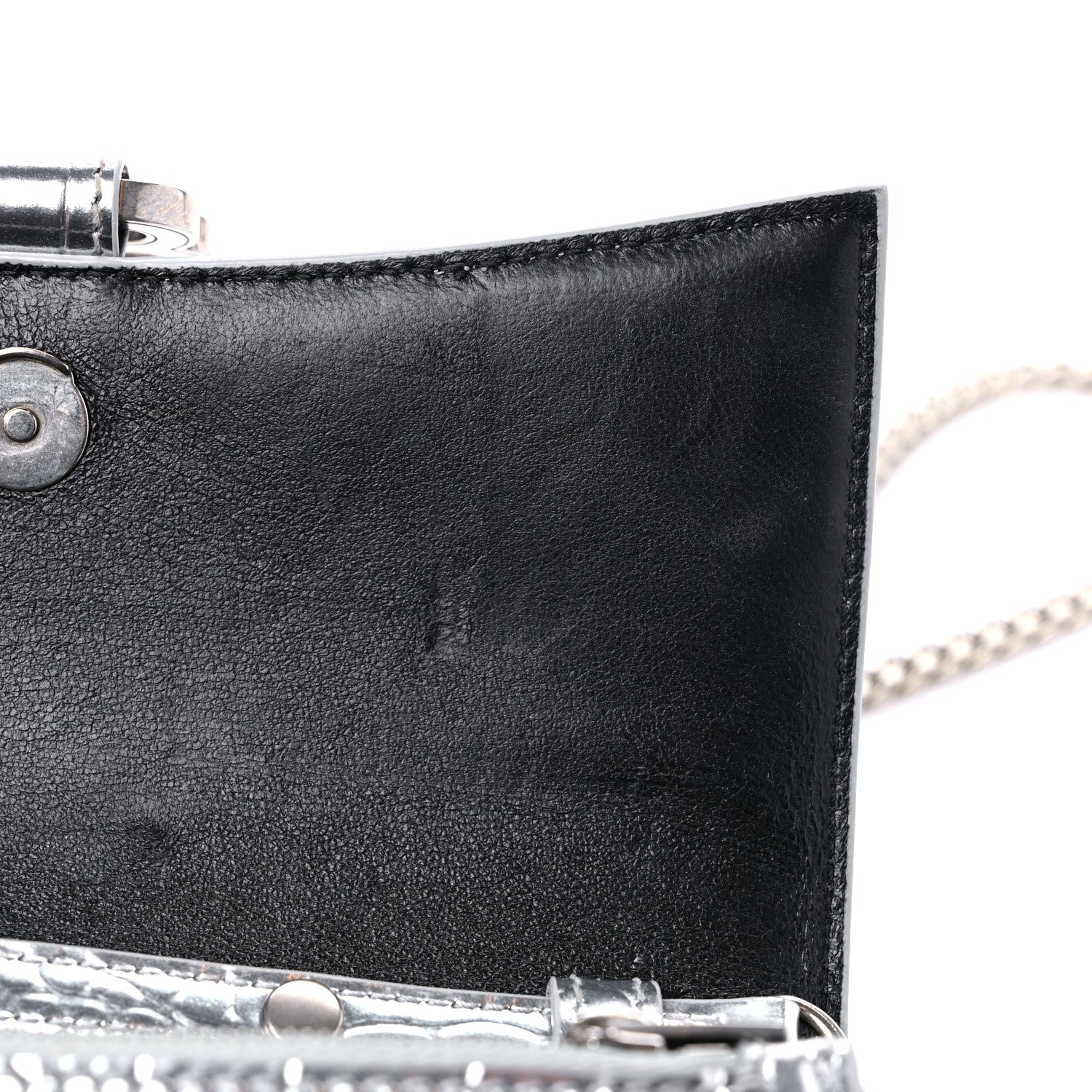 Balenciaga Metallic Calfskin Crocodile Embossed Hourglass Chain Bag Silver 10 of 12