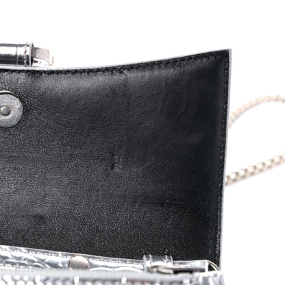 Balenciaga Metallic Calfskin Crocodile Embossed Hourglass Chain Bag Silver 10 of 12