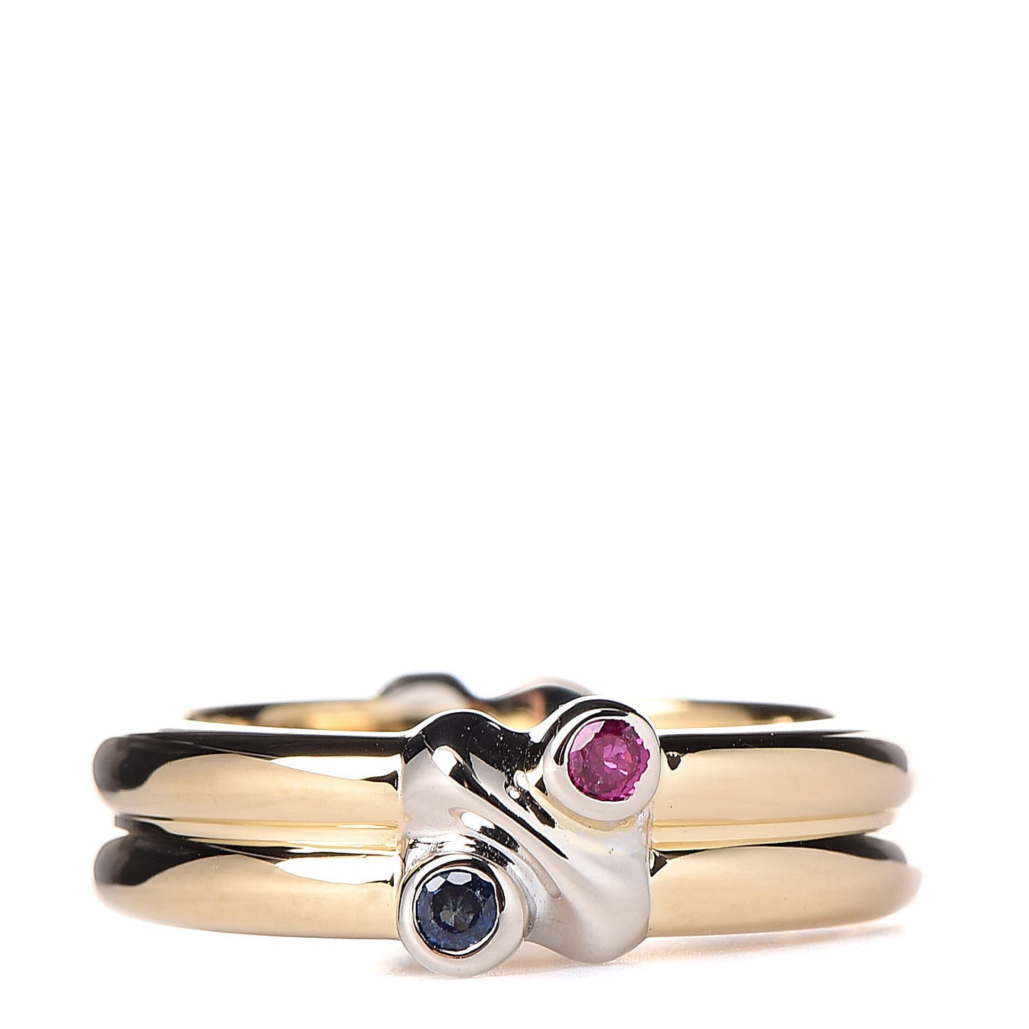 18K Yellow White Gold Ruby Sapphire Ring 48 4.5
