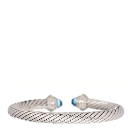 David Yurman Sterling Silver 14K Yellow Gold Blue Topaz 7mm Cable Classics Bracelet 3 of 4
