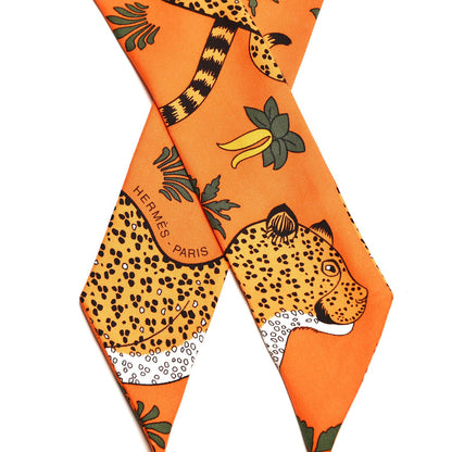 Hermes Silk Les Leopards Twilly Orange Abricot Vert 3 of 5